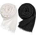 ICW Women's Ironless Crinkle Cotton Summer Scarf Stoles Shawl Head Scarves (Black And White) SOFT COTTON