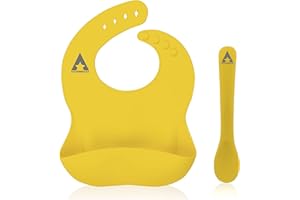 ALLSTOREITALIA Bavaglino Neonato In Silicone| Con Tasca Raccogli pappa | Cucchiaino Svezzamento Bambino