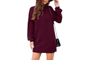 JFAN Vestido Punto Mujer Cuello Alto Manga Larga Frock Otoño Invierno Vestido Casual para Mujer Elegente Jersey Falda de Cadera