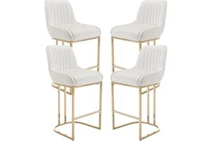 chairus Bar Stools Set of 4 Velvet Kitchen Breakfast High Bar Chairs with Backrest Counter Dining Stools with Metal Legs(Beige-4)