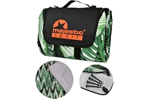 ‎MAJESTIC SPORT Majestic Sport XXL Picknickdecke 200x200 cm - Große Picknickdecke für 4-6 Personen mit wasserdichter Unterseite, Tragegriff und Faltfunktion - Ideal für Strand und Camping, Monstera