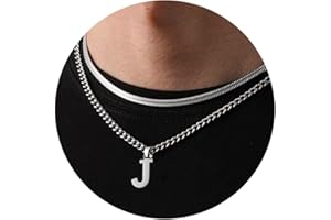 Esmoly Kette Herren Kette mit Buchstaben A-Z Silber Gold Schwarz Buchstaben Kette Edelstahl Anhänger Halsketten Doppelkette Necklace Men 18+20 Inches Geburtstage Geschenke für Männer Junge