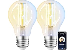 ANTELA Lampadine Alexa Inteligente Filamento, Lampadina Intelligente Wifi E27 7W LED 2700K-6500K Bianco Freddo/Caldo, Compatibile con Alexa/Google Home, Controllo Vocale, Controllo APP, 2Pezzi