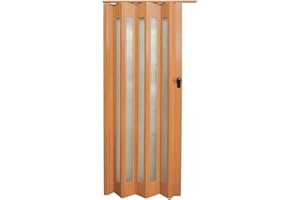 INMOZATA Folding Doors Internal PVC Plastic Features Artistic Patterned Glass Internal Doors with Handle Sliding Concertina Door Panel Divider (Natural, Thickness 10mm)