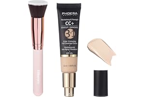 HILARECO PHOERA CC+ Cream,Full Coverage Foundation，Color Correcting Cream,Anti Aging Hydrating Serum & SPF 25+ Sunscreen - Natural Finish - 1.08 fl oz (100 Porcelain)