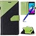 Produktbild MoreChioce kompatibel mit Galaxy A5 2016 Lederhülle,Bunt Hülle kompatibel mit Galaxy A5 2016,Bookstyle Leder Wallet Klappbar Stand Flip Ledertasche Magnetverschluß Schwarz + Grün,EINWEG