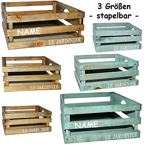 Set _ Holzboxen / Deko Kisten / Blumenkisten – “ Vintage Look – türkis blau – le Jardinier “ – Dekokiste Kiste – Holzkiste – aus Holz – Utensilo – Deko / Shabby Chic – Holzstiege / Stiege – Obstkiste – Obststiege – Kisten – Stapelkiste / Weinkiste – Regal – Kistenregal – Wohnzimmer – Aufbewahrungsbox – Blumentopf – Pflanzkasten – Holzkisten / Möbel Regal – Blumenkübel – Blumenkiste / Dekokasten - 3