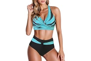 BASTWAHL Bikini Damen Zweiteiliger Badeanzug V Ausschnitt überkreuztes Blumenmuster Bikini Bademode Bauchkontrolle Bikini Sets Bikini-Sets für Damen Push Up Sport Sexy