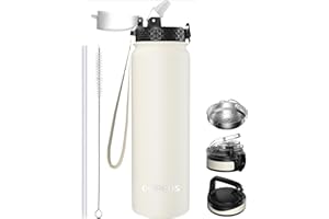 GOPPUS 1L/32oz Stainless Water Bottle with Straw Double Wall Insulated Bottles Reusable Vacuum Thermal Flask Leakproof Drinks Bottle Sports Bottle Cold Gym Bottle Men Women Steel Bottle Metal Bottle