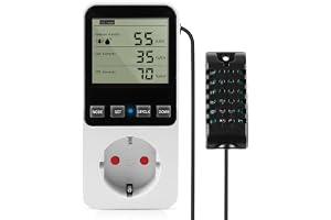 Temperatur- och fuktighetsregulator 230 V med sond - Hygrostat digital termostat med uttag, timer, larm och styrenhet för växthus, akvarium, terrarium och svampodling