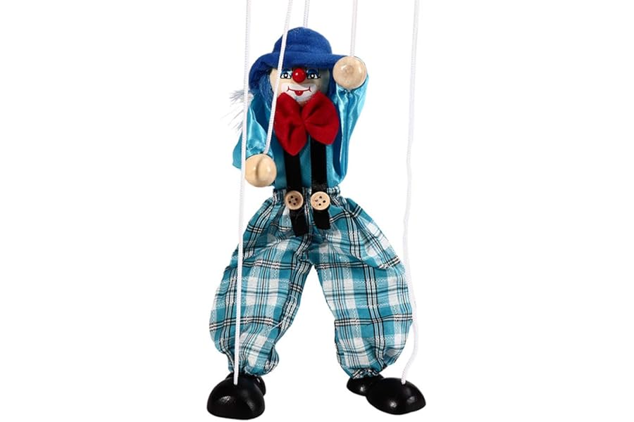 CFTGIW Funny Colorful Pull String Puppet Vintage Clown Wooden Marionette Handcraft Toys Joint Activity Doll Kids Gifts You the Play Below Arms Toy This Baby Very String to Funny (blue)
