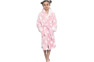 A2Z 4 Kids Girls Fleece Luxury Sherpa Hooded Dressing Gown Stars Pink Bathrobe Super Soft Robe Gift for Girls Age 7-13 Years