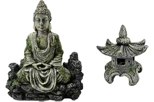 CiCixixi Acquario Buddha Ornamenti con Antico Faro Ornamento, Decorazioni Acquario, Simulazioni in Resina, Artificiale Resina Acquario Ornamento, Decorativo Acquario Accessori