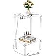 Eglaf Acrylic Nightstand with Charging Station - 2 Tiers Small Side Table/End Table with USB Ports & Outlets - for Living Room, Bedroom, 13.4" W x 11.5" D x 21.7" H