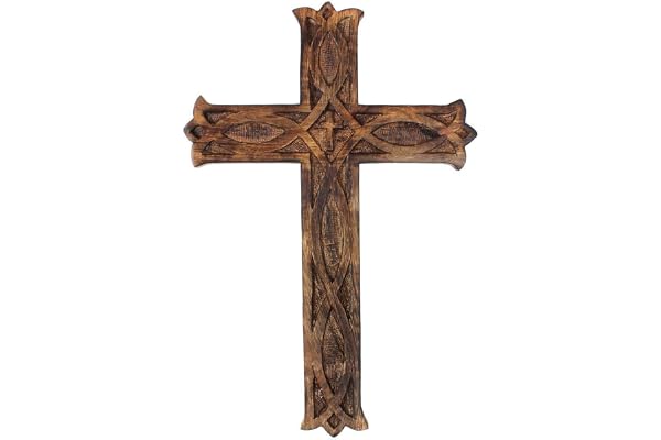Ajuny Handgjord väggkors i trä, dekorativ brun franch design, bränd finish, kyrka, Christan, väggmonterad trä, katolik för hem, kontor, kyrka, dekor, religiösa gåvor