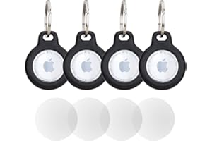 JASLONGRI AirTag Schlüsselanhänger-Etui mit 4 Displayschutzfolien auf der Vorderseite, Schutzhülle für Air Tags, kratzfestes Zubehör Schlüssel, Haustiere, Taschen und Koffer [4 Stück], Schwarz