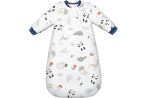 MIKAFEN Saco de Dormir para bebé de Invierno de 3,5 TOG con Mangas extraíbles, Saco de Dormir 100% algodón con Brazos,León y Panda 6-14 Meses