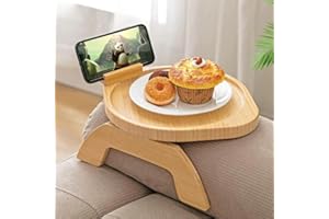 KOTONA UK Bamboo Rotating Sofa Tray Table.Foldable Armrest Tray for Couches, Sofas & Chairs. Drinks, Snacks & Remotes. Natural Wood.