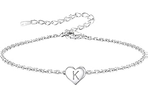 BIFRIEND Funny S925 Silver 26 Letter Initial A-Z Heart Pendant Bracelet Gift For Daughter Sisters Friends Mum Birthday Christmas Adjustable Jewellery