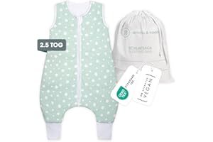 emma & noah Baby Schlafsack mit Füßen 2.5 TOG, Strampelsack für den Herbst und Winter, Bio-Baumwolle, Oeko-TEX Zertifiziert, Kuscheliger Schlafsack für Neugeborere (Punkte Mint, 80 cm)