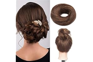 SILK-CO Chouchou Postiche Femme Chignon Raide #4 Châtain 100% Cheveux Humains Naturels Lisse Scrunchie Hair Bun Human Hair Queue de Cheval
