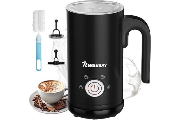 NWOUIIAY Mousseur à Lait Électrique Professionnel 4 en 1 600W Mousse Chaude & Froide Chauffe-Lait 300ml avec Revêtement Antiadhésif Fonctionnement en Un Clic pour Latte, Cappuccino, Macchiato