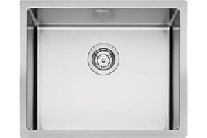 EVHOC Évier de Design pour Cuisine 1 Cuve LUMIUM S à Montage par-dessus, Lavabo de Cuisine en Acier Inoxydable avec Une Seule Cuve et Finition Satinée, Bonde Incluse, Fabriqué en Italie, 54x44 cm