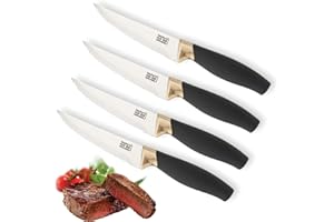 Taylors Eye Witness Brooklyn Laiton Dentelé Ensemble De Couteaux À Steak - 4 PCE. Bord Festonné, Tapis De Sol Creux, Poli, Lame en Acier Inoxydable. Couleur Laiton Traversin. Poignée Ergonomique