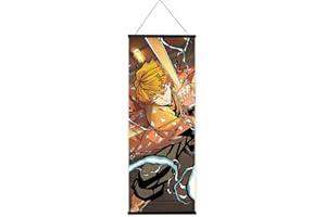 CosplayStudio Kimetsu no Yaiba Fabric Scroll Picture Kakemono 105 x 40 cm Demon Slayer Wall Picture Zenitsu Agatsuma