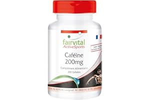 Fairvital | Caféine 200mg en gélules - pour 200 JOURS - Fortement dosé - VEGAN - 200 pièces
