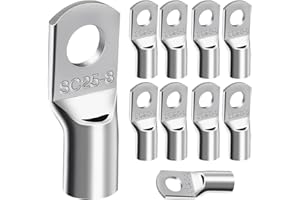 XIASHENG 10 Piezas Terminales de Cable Tubular de 25 mm² M8 Terminales Conectores de Cable SC Sin Aislamiento de Cobre Estañado Profesionales Galvánico para Conductores Múltiples,Finos Terminales de Cable