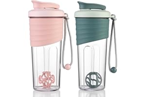 OUOUMUF 2 Stück Protein Shaker mit Tritan Rührball eiweiss shaker für proteinshakes- für super cremige Fitness Eiweiß Shaker,Proteinshaker 700ml (Rosa und Blau)