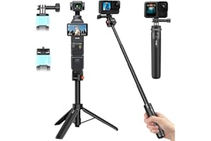 VKESEN Mini Treppiede Bastone Selfie con Supporto Magnetico a Sgancio Rapido & Vite a Sgancio Rapido da 1/4'' per DJI Osmo 360, GoPro Hero 13/12/11/10/9, Osmo Pocket 3, Insta360 X5/X4/Ace Pro ecc