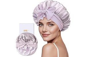 ZIMASILK 100% Mulberry Silk Bonnet for Sleeping Shower Caps Women Long Hair Double Layer Silk Hair Wrap with Elastic & Tie Band Cooling Hair Caps for Hair Care Stay On Head (1Pc, Purple)
