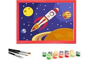 Nariolar Malen Nach Zahlen für Kinder ab 5 6 7 8 9 Jahre Mädchen und Junge, kurzweiliges Geschenk für Kinder, 18 X 24cm (Saturn und Rakete)