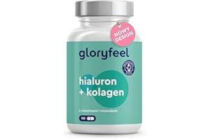 ‎GLORYFEEL Hialuron + Kolagen, 180 Kapsułek, Kompleks dla Skóry i Włosów z Biotyna, Witamina C, Cynk, Selen i Ekstrakt z Bambusa, Testowane Laboratoryjnie, Wyprodukowano w DE bez Dodatków, Suplement Diety