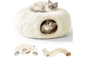 SciFiVisi Katttunnel XXL, Stora Katter Med Sovplats Och Säng, Mjuk Med Två Ingångar, Kattgrotta Och Hängande Bollar, Kattmunk Katttunnel För Katt, Ljusgul