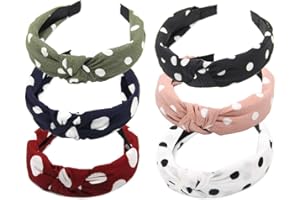 Furling Pompoms Polka Dot Headband for Women Fabric Hair Band Plastic Twist Headwrap Hair Hoop Knotted Cross Alice Band Hair Accessories Pack of 6pcs