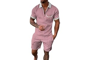 Wouke Men's Short Sets Outfits 2 Piece Mens Tracksuit Set Short Sleeve Polo Shirt and Shorts Set Lapel Activewear Jogging Set Exercise Fitness Sportswear Sweatshirts Gym Running Shorts T-shirt Outfit