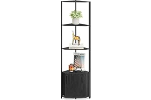 VASAGLE Corner Shelf with Storage, Corner Storage Cabinet, 5-Tier Corner Shelving Unit, Corner Storage Stand, for Living Room, Bedroom, Kitchen, Bathroom, Ebony Black and Ink Black LBC580B01
