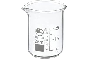 PATIKIL 25ml Low Form Glass Beaker, 3.3 Borosilicate Glass Graduated Printed Scale Measuring Cups with Spout for Kitchen Lab Liquids Transit Boiling