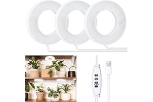YdseozOA Lámpara LED de cultivo para plantas de espectro completo, 3 cabezales, 10 niveles de atenuación, temporizador de 3/9/12 horas, adaptador USB, 3 modos de luz, blanco cálido.