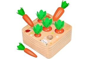 NNY Inc SUNHUITOY Wooden Toys for 1 2 3 Year Old Boys and Girls Montessori Shape Size Sorting Puzzle Carrots Harvest Developmental Preschool Learning Gifts for Fine Motor Skill (Carrots Harvest) 2