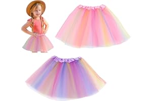 SHUOHONG 2 Pezzi Gonna Tulle Bambina, Ragazza Gonne Danza, Gonna Tutu Principessa 3-8 Anni, 3 Layered Tutu Bambina