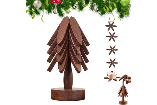 Underlägg träd trä för krukor, dekorativ servering och hemtillbehör, praktisk present till kök, inflyttning och jul (B-valnöt-4 underlägg)