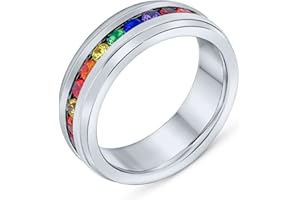 BLING JEWELRY Personalizzato Incidere Unisex Colorato Mese Di Orgoglio Coppie Canale Set CZ Arcobaleno 1/2 Eternità Anello LGBTQ Wedding Band Anello Uomini Tono Argento Tono Oro Acciaio Inossidabile 8MM Comfort Fit