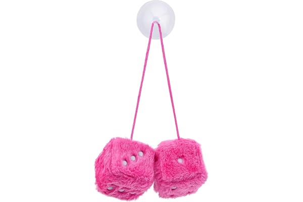 AYNKH - Dés en fourrure duveteuse, pendentif de voiture moelleux - Paire de pendentifs suspendus pour décoration intérieure (rose)