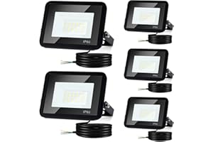 Tubiaz Éclairage de sécurité, 5PCS 50W Projecteur LED Extérieur 4250LM Spot LED Extérieur Puissant, 6000K Blanc Froid IP66 Etanche, Sécurité Spot led pour Stades, Usines, Parking (Sans prise)