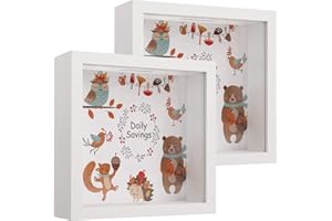 ANHOW 2pcs 3D Tirelire Cadre Photo 15x15 cm, Boite de Argent Monnaie Grande Idée Cadeau pour Adulte Tirelire Enfants Filles - Blanc/Profondeur 5cm