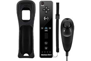 Tanouve Controller Wii Motion Plus, 2 In 1 Nunchuck Costruito Motion Plus Telecomando Remote Set Per Nintendo Wii e La Console Wii u Con Custodia In Silicone + Custodia - Nero